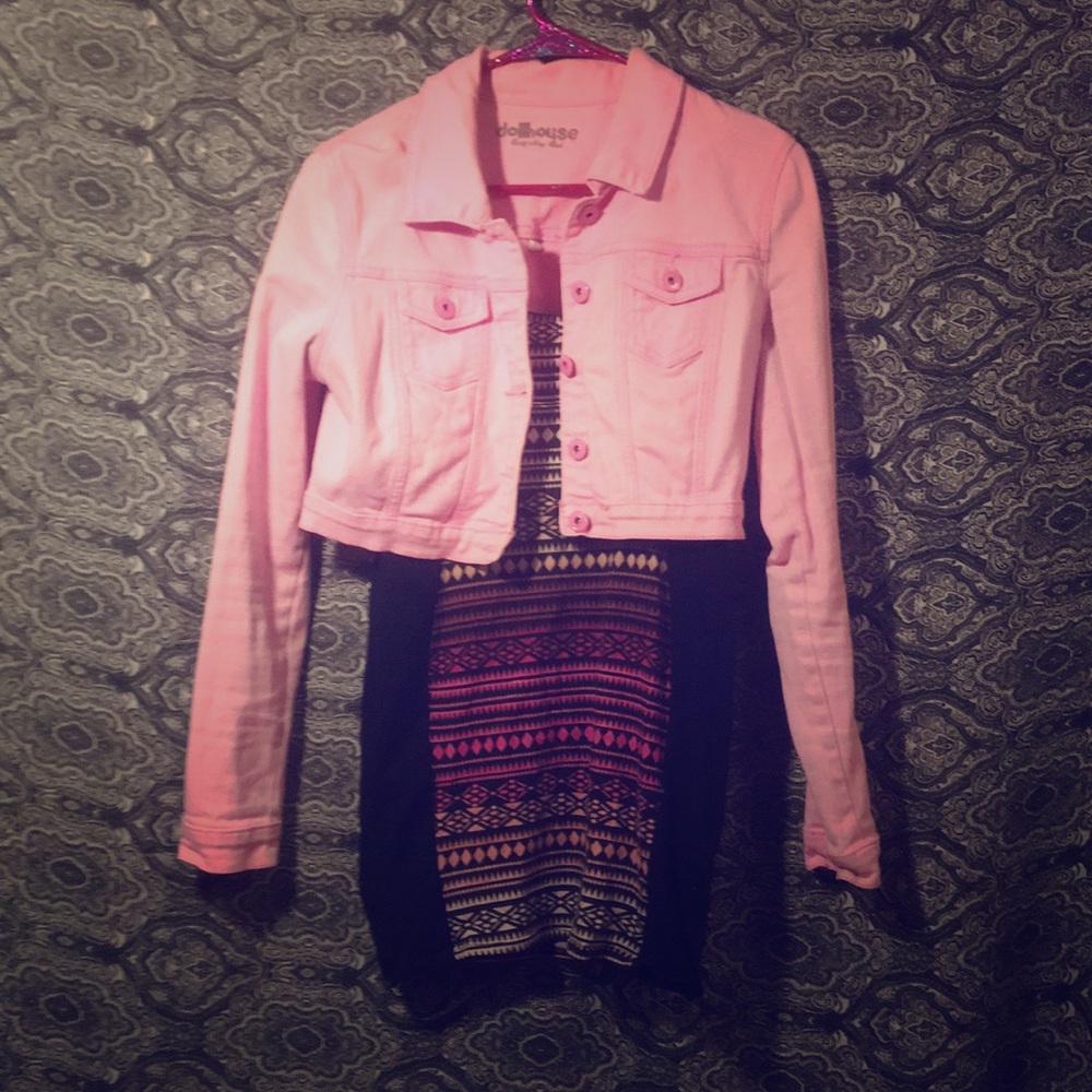 Pink and black dress with pink